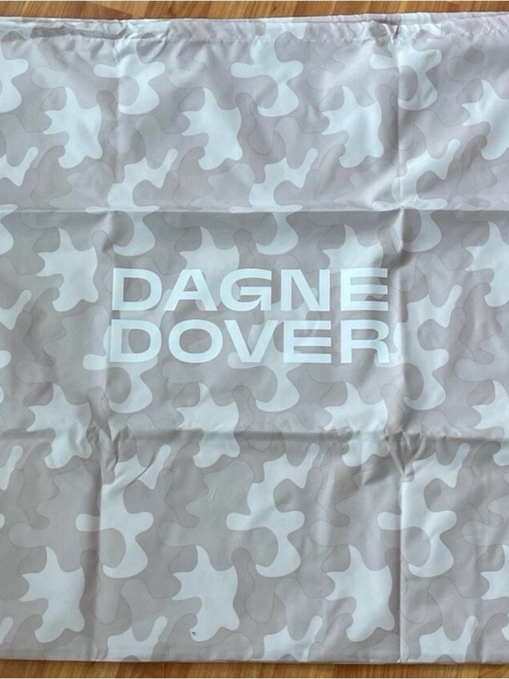 Dagne Dover Beige & White Camo Logo Laundry Drawstring Bag